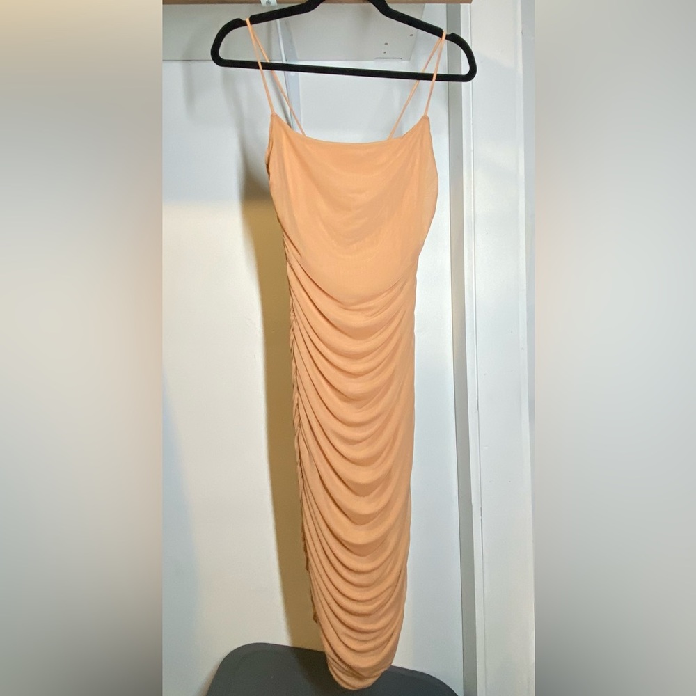 Meshed ruched midi dress